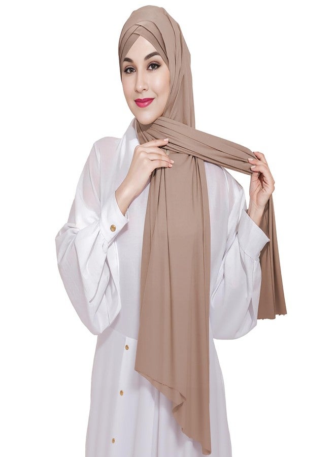 XEPST Instant Hijab for Women, Islamic Muslim Chiffon Hijab with Matching Cross Hijab Undercap Soft Instant Hijab Ready to Wear Solid Color Headscarf Turban Wrap Hijab Scarf for Women, Khaki - Image 1
